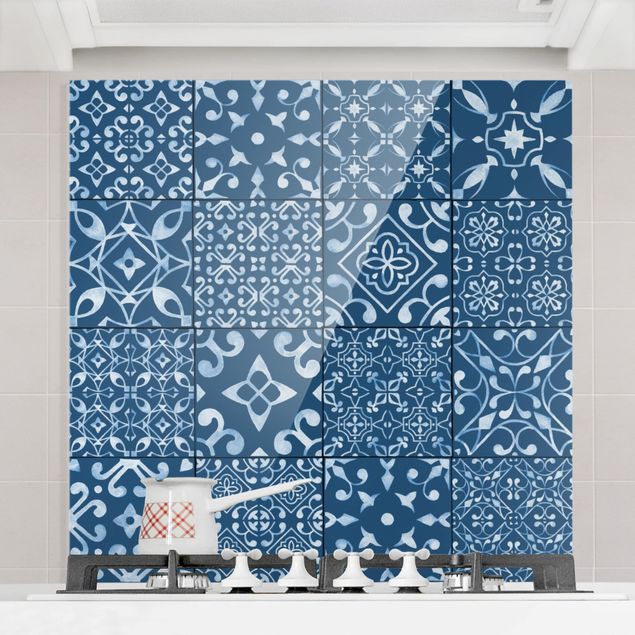 decoraçao cozinha Pattern Tiles Navy White