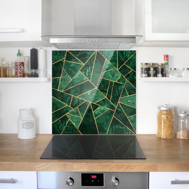 Painel anti-salpicos de cozinha padrões Dark Emerald With Gold
