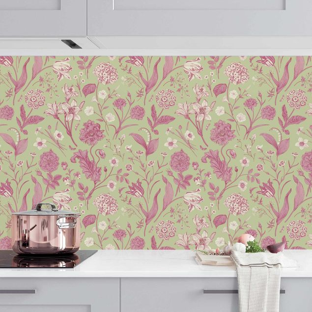 decoraçao para parede de cozinha Flower Dance In Mint Green And Pastel Pink  II