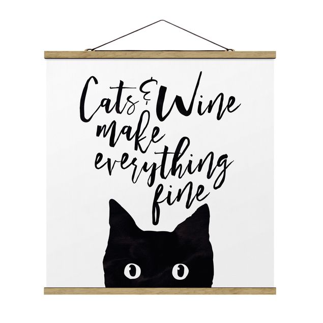 quadros decorativos para sala modernos Cats And Wine make Everything Fine
