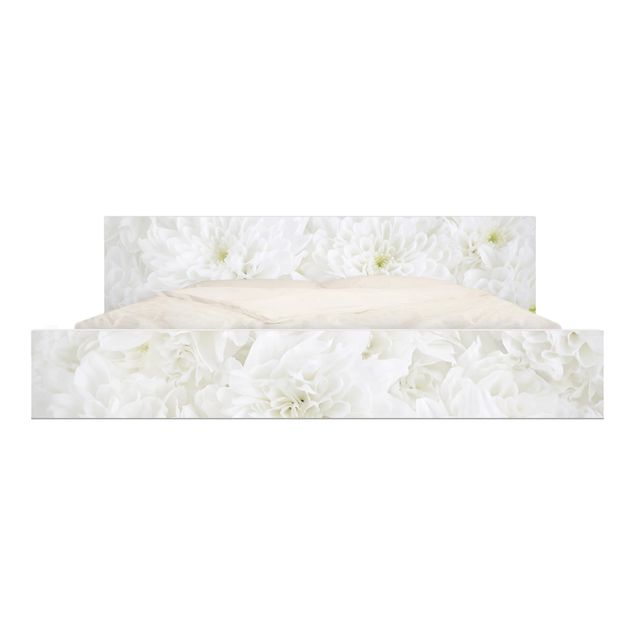 Papel autocolante para móveis Cama Malm IKEA Dahlias Sea Of Flowers White
