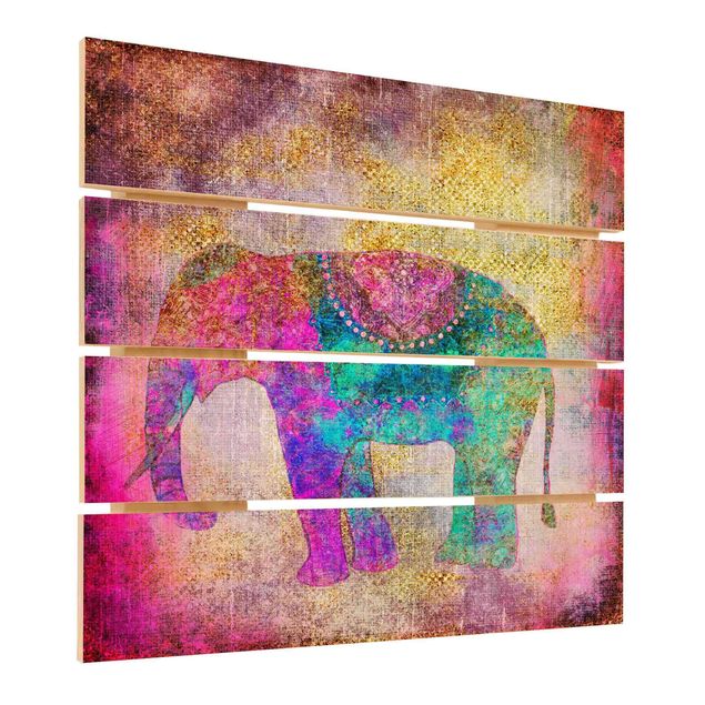 Quadros em madeira Colourful Collage - Indian Elephant