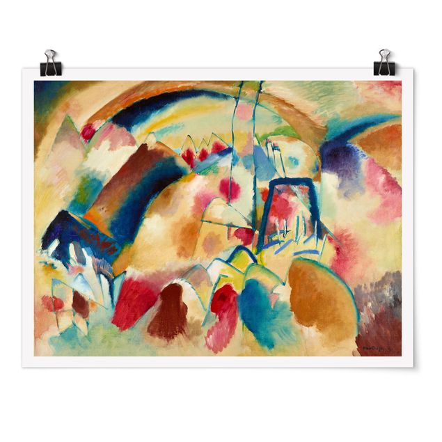 Posters quadros famosos Wassily Kandinsky - Landscape With Church (Landscape With Red Spotsi)