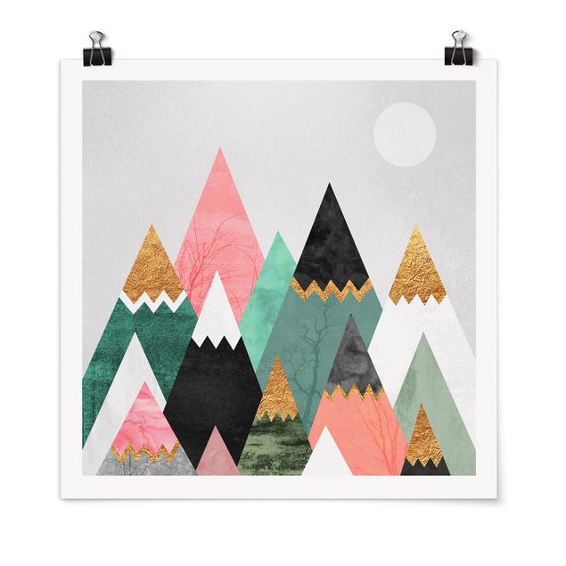 quadro com paisagens Triangular Mountains With Gold Tips