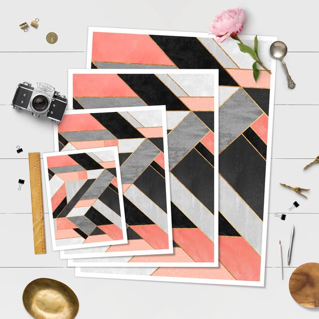 posters decorativos Geometry Pink And Gold