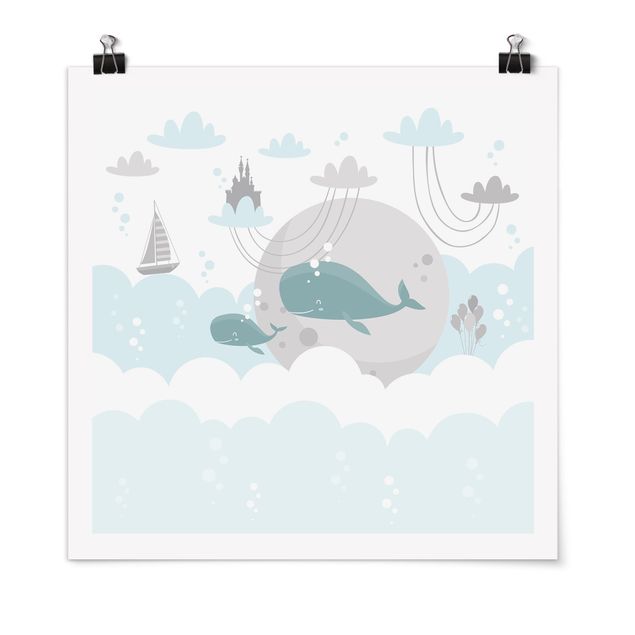 Posters animais Clouds With Whale And Castle