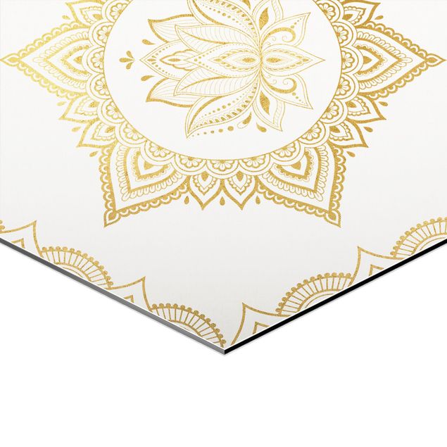 Quadros hexagonais Hamsa Hand Lotus OM Illustration Set Gold