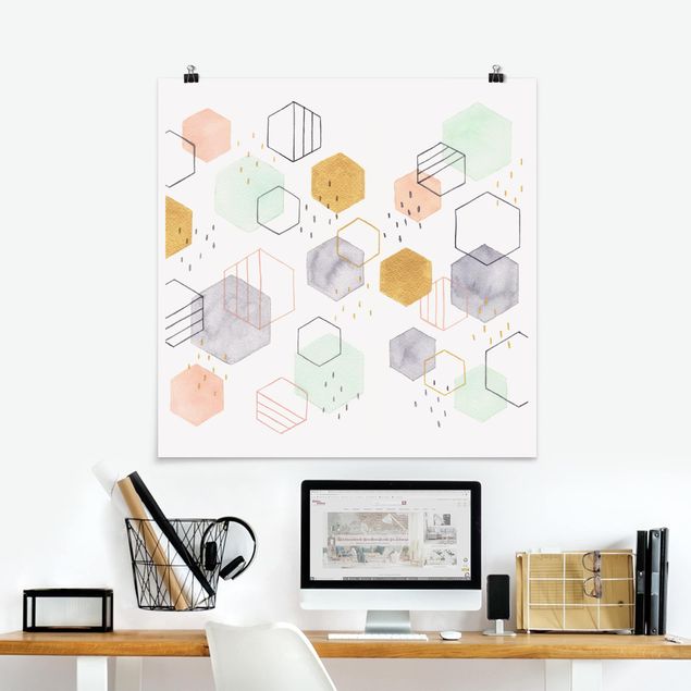 Posters abstratos Hexagonal Scattering I