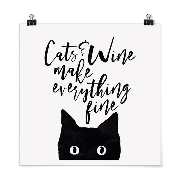 Posters em preto e branco Cats And Wine make Everything Fine