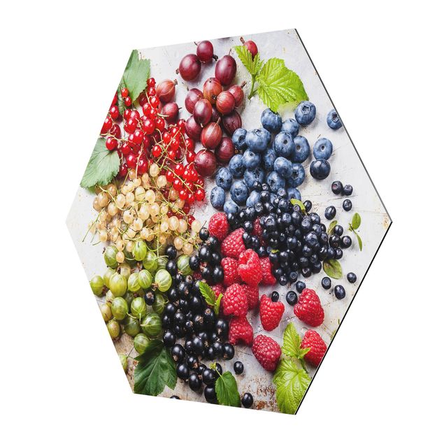 Quadros hexagonais Mixture Of Berries On Metal