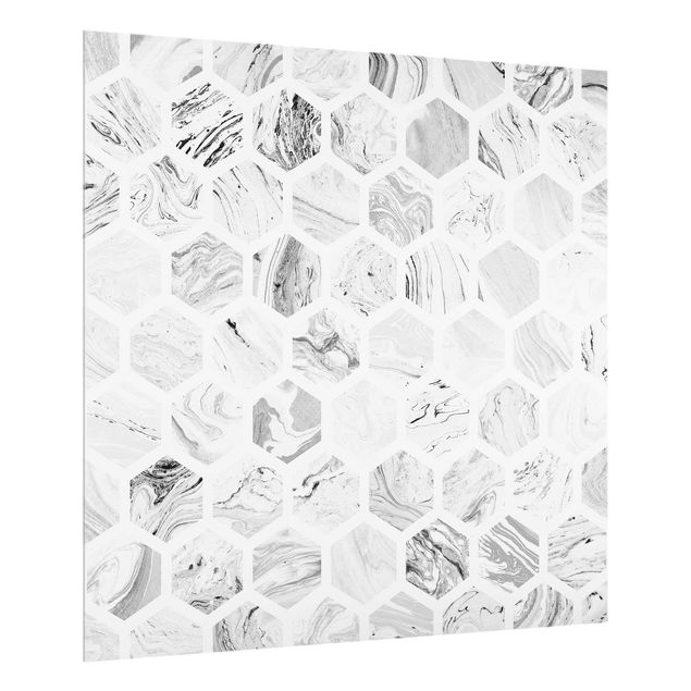 Painel anti-salpicos de cozinha padrões Marble Hexagons In Greyscales