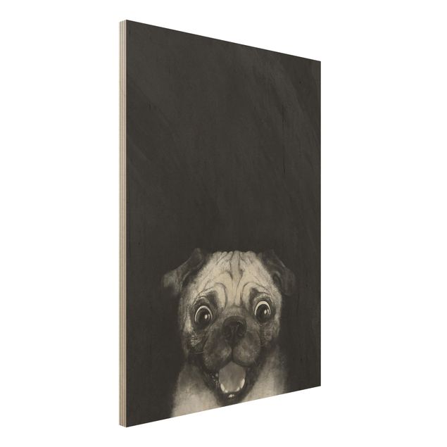 decoraçoes cozinha Illustration Dog Pug Painting On Black And White