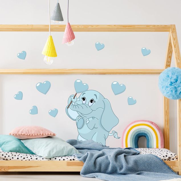 decoração para quartos infantis Baby Elephant With Blue Hearts