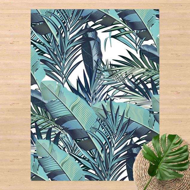 tapete exterior jardim Turquoise Leaves Jungle Pattern