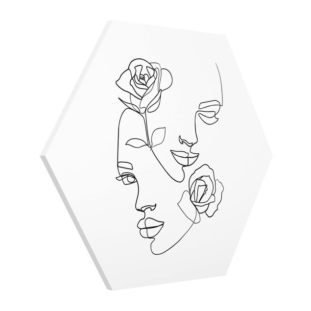 quadro com flores Line Art Faces Women Roses Black And White