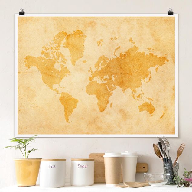 decoraçao para parede de cozinha Vintage World Map
