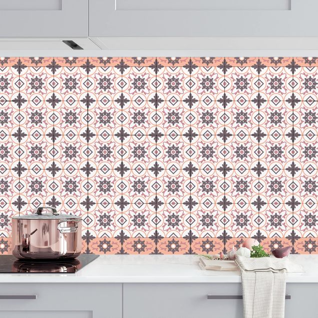decoraçao cozinha Geometrical Tile Mix Flower Orange