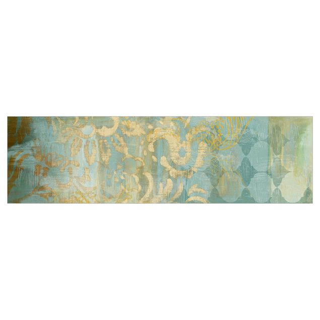 Backsplash de cozinha Moroccan Collage In Gold And Turquoise