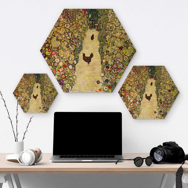 Réplicas de quadros famosos para decoração Gustav Klimt - Garden Path with Hens