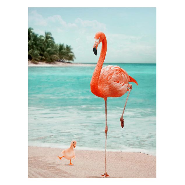 quadros de paisagens Beach With Flamingo