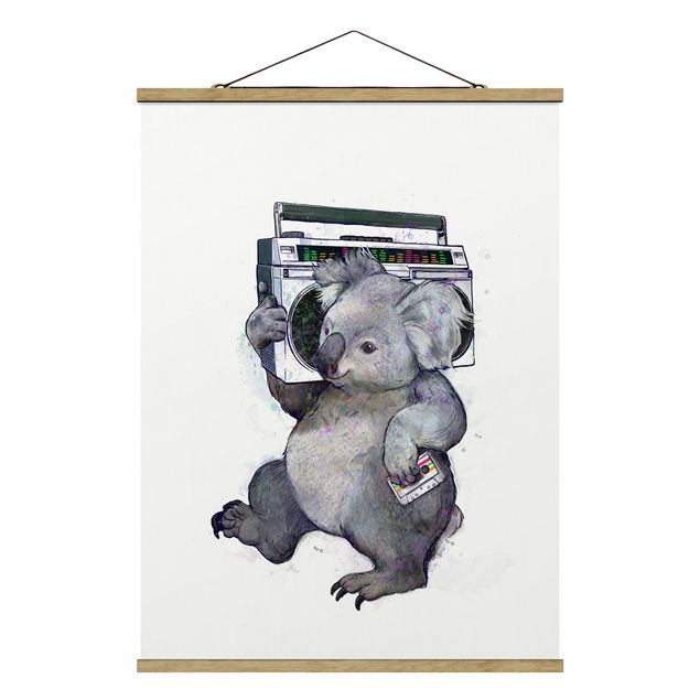 Quadros famosos Illustration Koala With Radio Painting