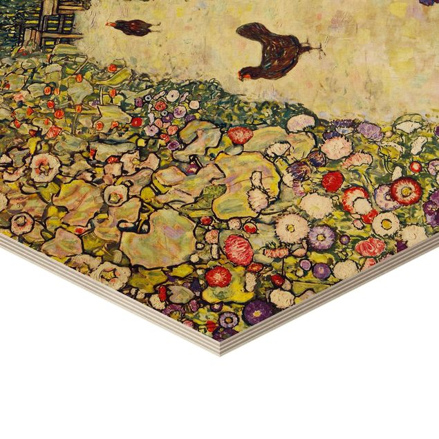 Quadros em madeira Gustav Klimt - Garden Path with Hens