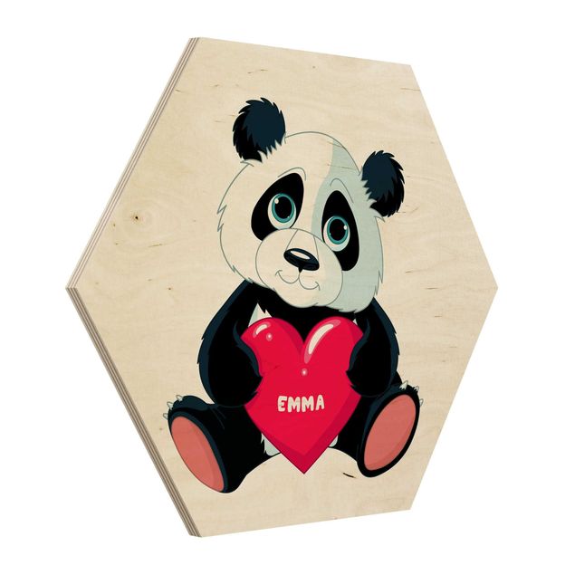 Quadros em madeira Panda With Heart