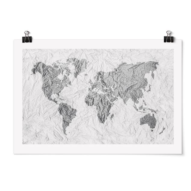 Quadros mapa mundi Paper World Map White Grey