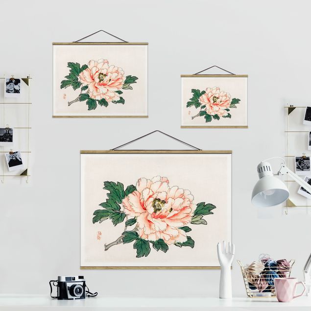 quadros para parede Asian Vintage Drawing Pink Chrysanthemum
