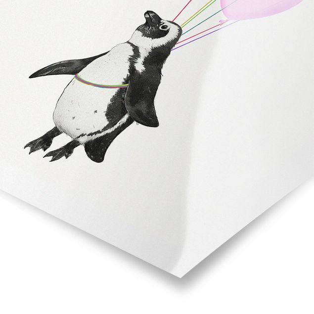 Quadros de Laura Graves Art Illustration Penguin Pastel Balloons