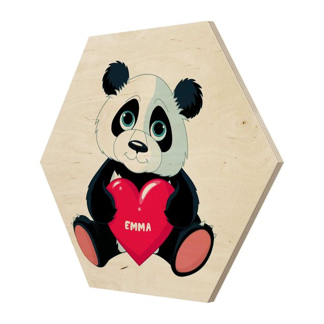 Quadros hexagonais Panda With Heart