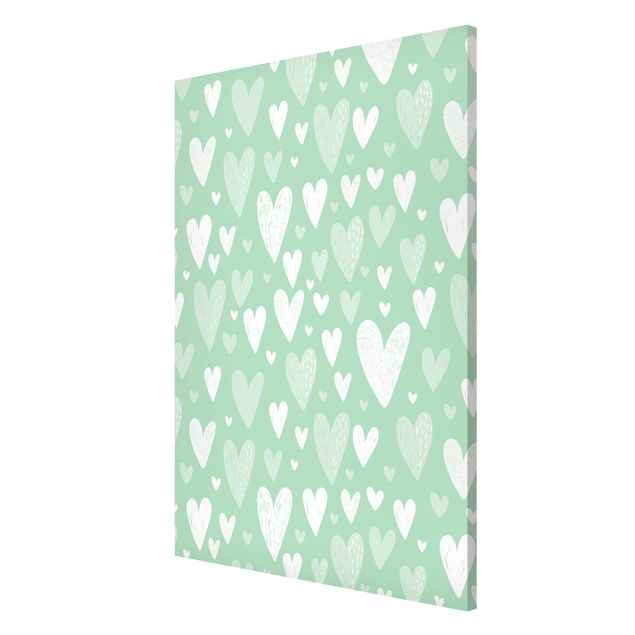 Quadros padrões Small And Big Drawn White Hearts On Green