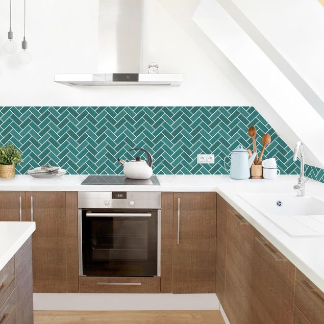 Backsplash de cozinha imitação azulejos Fish Bone Tiles - Turquoise