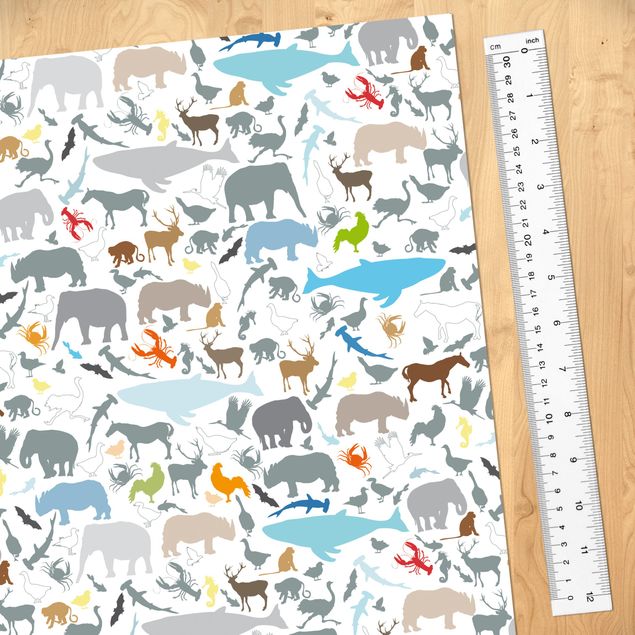 Papel autocolante para móveis armários Learning Pattern For Children With Different Animals