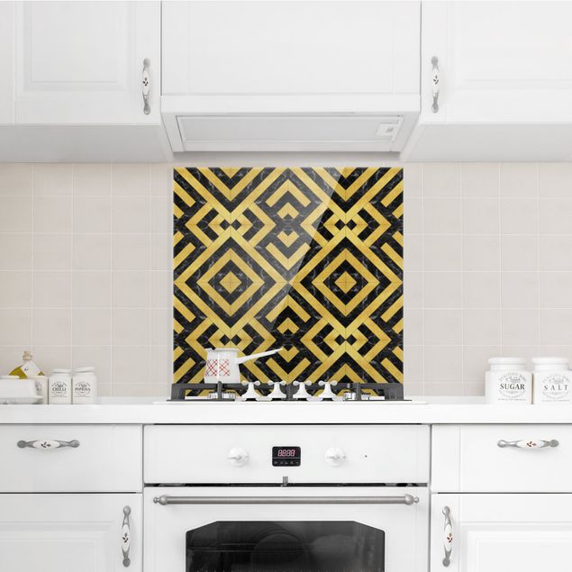 Painel anti-salpicos de cozinha imitação pedra Geometrical Tile Mix Art Deco Gold Black Marble