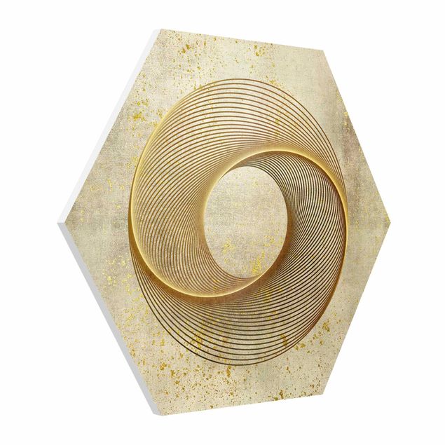 quadros decorativos para sala modernos Line Art Circle Spiral Gold