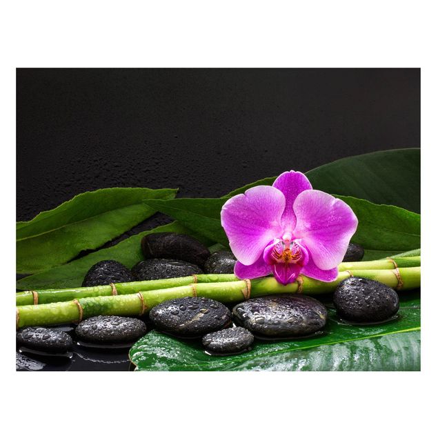 decoraçao para parede de cozinha Green Bamboo With Orchid Flower