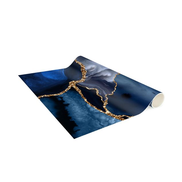 Tapetes modernos Golden Glitter Waves Blue backdrop