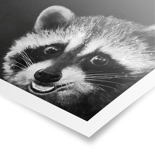 Posters animais Illustration Racoon Black And White Painting