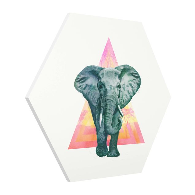 quadros decorativos para sala modernos Illustration Elephant Front Triangle Painting