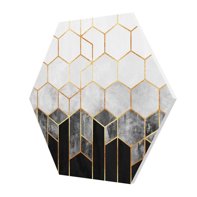 Quadros decorativos Golden Hexagons Black And White