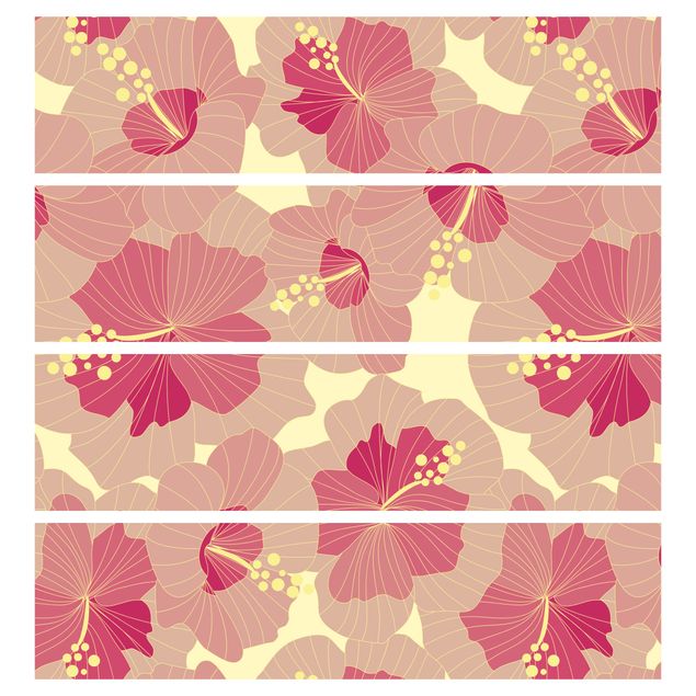 Papel autocolante para móveis Cómoda Malm Yellow Hibiscus Flower pattern