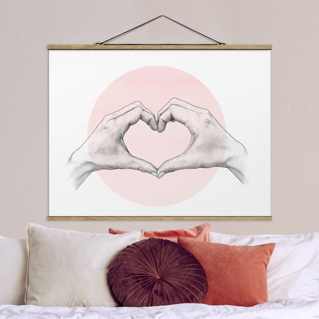 decoraçao para parede de cozinha Illustration Heart Hands Circle Pink White