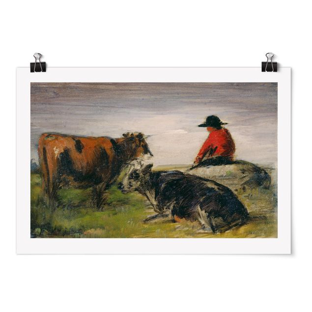 Quadros famosos Wilhelm Busch - Shepherd with Cows