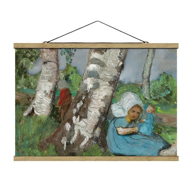 quadro de árvore Paula Modersohn-Becker - Child with Doll Sitting on a Birch Trunk