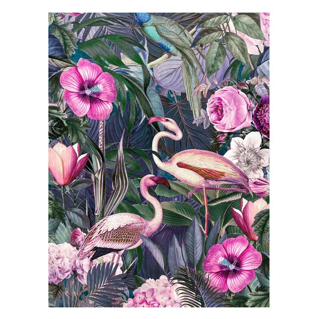 Quadros magnéticos flores Colourful Collage - Pink Flamingos In The Jungle