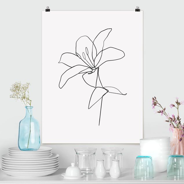 decoraçao para parede de cozinha Line Art Flower Black White