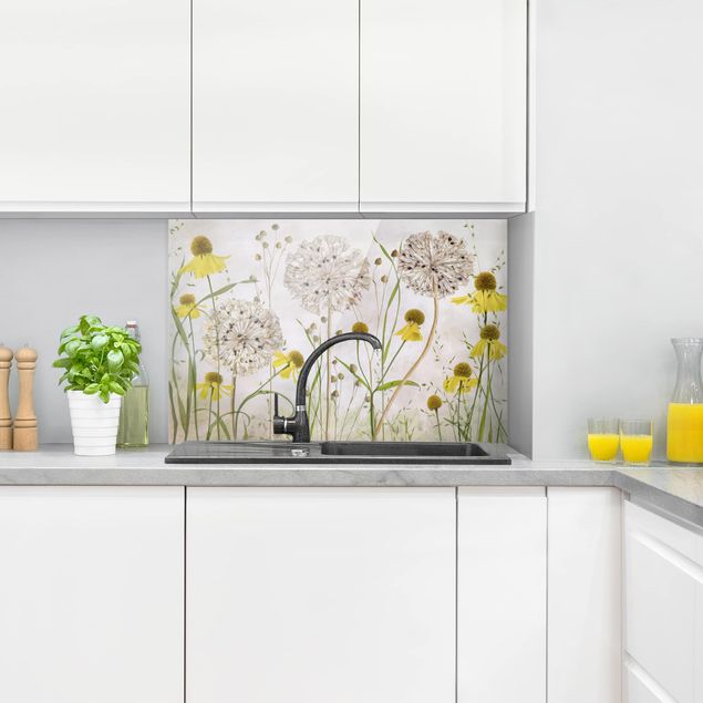 Painel anti-salpicos de cozinha flores Allium And Helenium Illustration