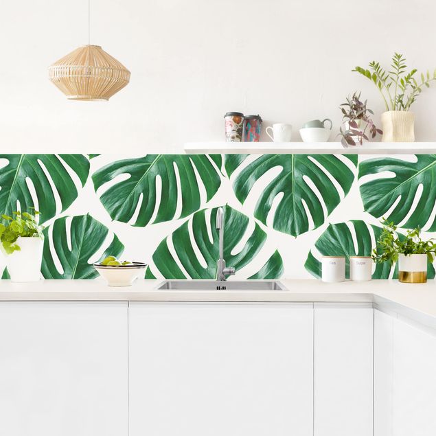 Painel antisalpicos Tropical Green Leaves Monstera