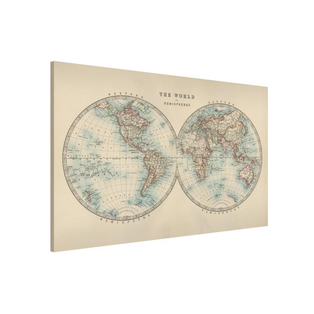 decoraçao para parede de cozinha Vintage World Map The Two Hemispheres